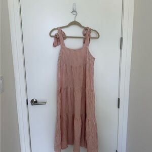 Pink Ruffled Tiered Midi Sundress